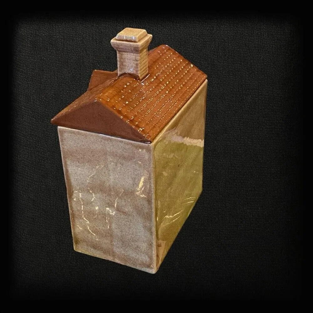 VTG VICTORIAN HOUSE COOKIE JAR 2 STORY SAN FRANCISCO STYLE CERAMIC BROWN 8”